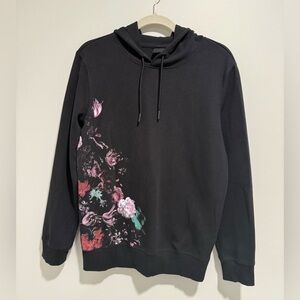 H&M Black Men's OVERSIZED Hoodie with Floral Design on front and back